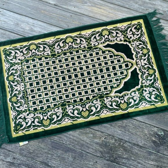 Jainamaz Modefa Prayer Rug Green Soft Velvet Area Rug Religious Rug Musalah - Picture 5 of 10